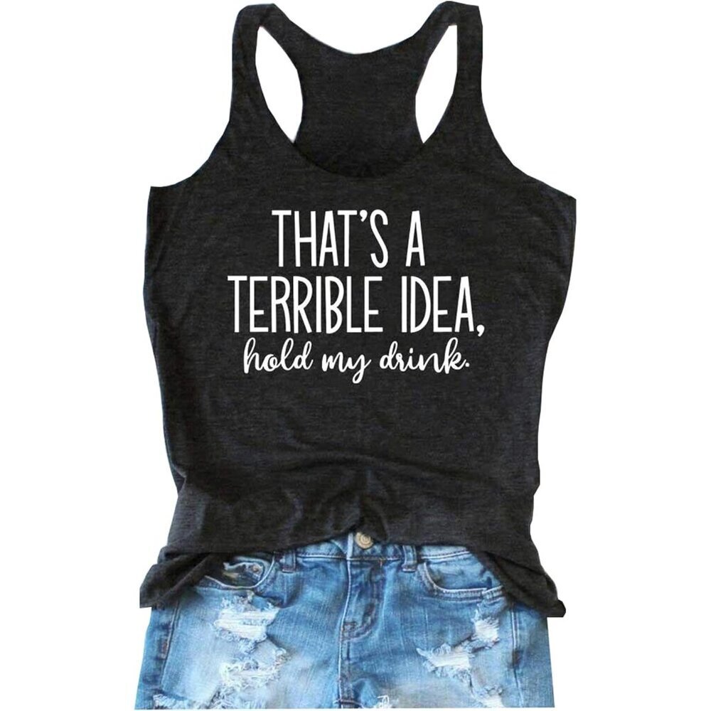 Women Funny Letter Print Tank Top Sleeveless Casual Summer Beach Vacation